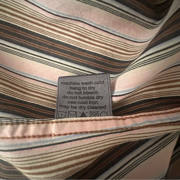 Men’s John Varvatos Striped Dress Shirt in Brown and Pink Size Large Cotton - Picture 8 of 11